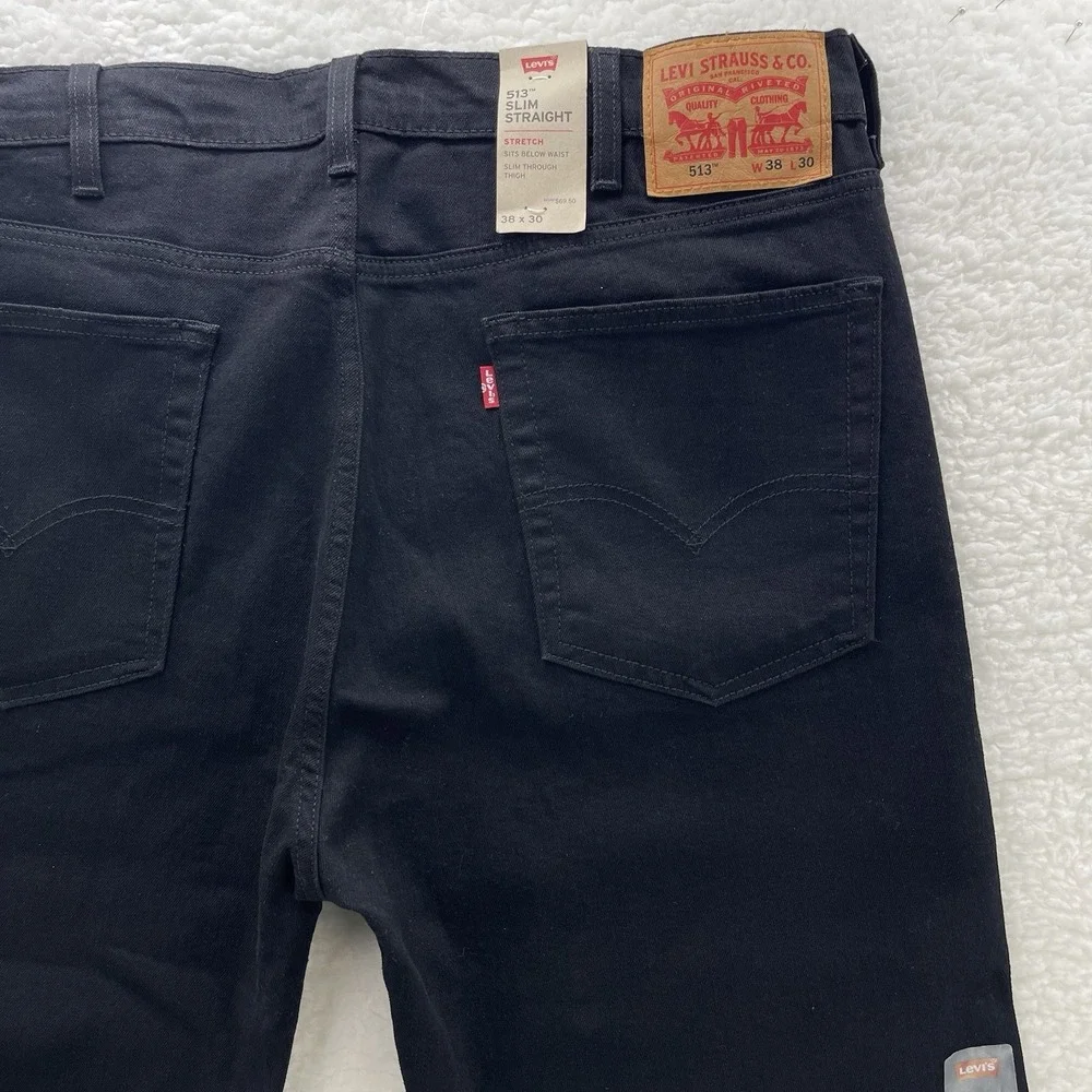 Levis 513 Jeans Mens 38x30 Black Slim Straight Jeans Dark Wash Denim Grunge Goth